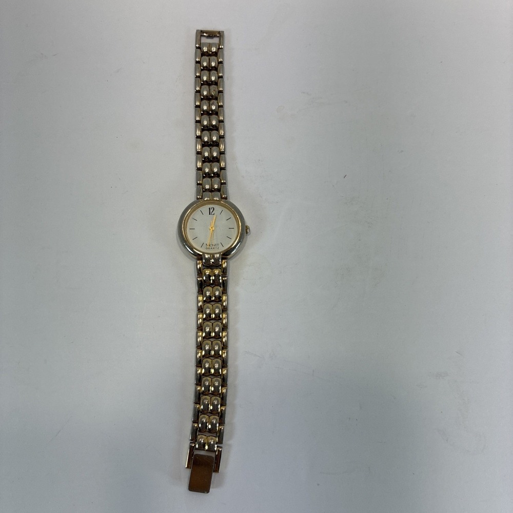 Vintage Monet Women Watch Silver & Gold Tone Quartz Working New Battery - Picture 12 of 16